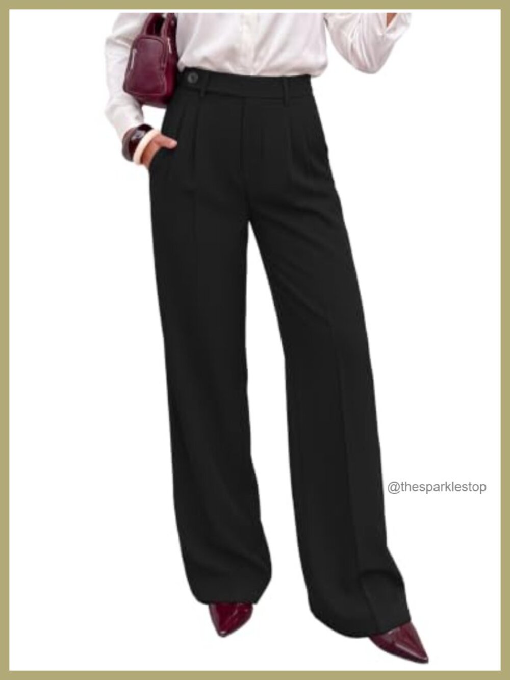 High Waisted Wide Leg Trousers Side Button Work Pants
